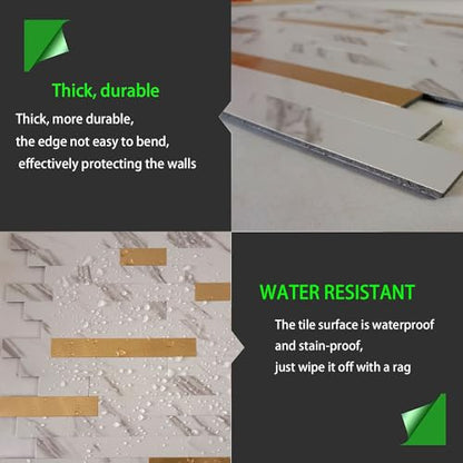 10-Sheet Peel and Stick Backsplash Tile, PVC Mixed Meta,l Stick on Kitchen, Bathroom Vanities, Fireplace Décor, Laundry Table(11.2" X 12.7") (10, White Marble + Golden) - color: White Marble + Golden