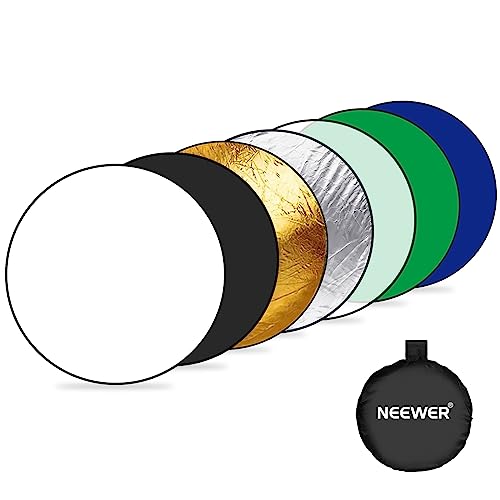 NEEWER 43"/110cm Photography Reflector, 7 in 1 Light Reflector Diffuser - Chroma Key Blue/Green Screen, Translucent/Silver/Gold/White/Black, RF-110A