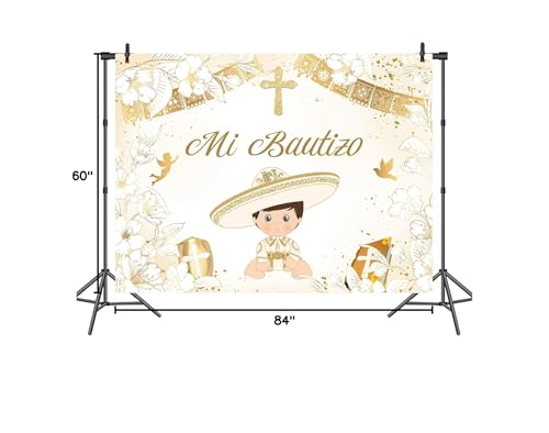 Withu Gold Mi Bautizo Backdrop for Boy Pigeon Holy Bible Cross First Communion Photo Shoot Kids Religious Christian Ceremony Photography Background Newborn Baby Shower Banner 7x5ft - size: 7x5ft