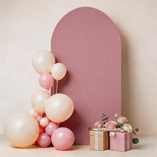 6.6 FT Arch Backdrop Cover Dusty Rose Spandex Stretchy Round Top Chiara Backdrop Covers for Wedding Reception Birthday Party Bridal Shower Anniversary Engagement Photo Backgrounds Decoration - color: Dusty Rose, size: 6.6 FT