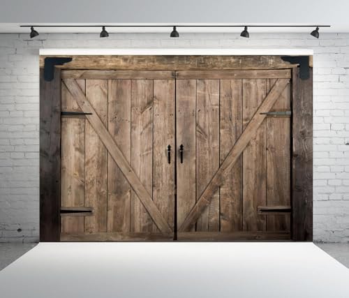 Rustic Wood Barn Door Backdrops for Photography 7x5ft Retro Wooden Door for Western Themed Birthday Baby Shower Wedding Party Decoration Farmhouse Banner Rustic Rodeo Party Decor Photo Booth Props