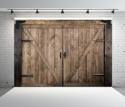 Rustic Wood Barn Door Backdrops for Photography 7x5ft Retro Wooden Door for Western Themed Birthday Baby Shower Wedding Party Decoration Farmhouse Banner Rustic Rodeo Party Decor Photo Booth Props