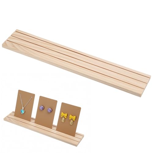 Wooden Earring Display Stand, 3 Slot Jewelry Organizer Holder, Business Card Craft Show Tray, Portable Tabletop Ring Earrings Cards Display, 15.55x3.15inch