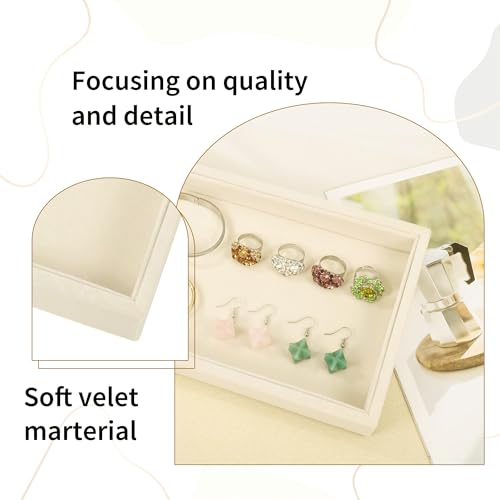 2 Pcs 9" x 5.7" Velvet Jewelry Tray Jewelry Display Tray, Stackable Empty Plate Trays for Earrings Necklaces Bracelet Rings Display Showcase - Light Khaki - color: Light Khaki, size: Flat Tray 9"x5.7"
