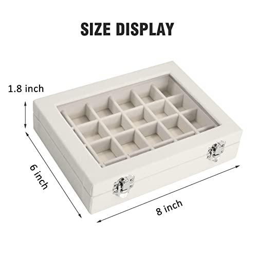 Vicoter Velvet Jewelry Box 24 Grid Jewelry Ring Display Organiser Box Tray Holder Earrings Storage Case for Girls Wife Mom Women (Beige) - color: Beige