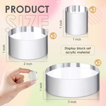 Remerry 8 Pcs Acrylic Round Blocks for Display Clear Polished Blocks Display Clear Acrylic Edge Polished Base Exhibition Riser for Table Showing Cosmetics Collectibles (Mixed Sizes) - size: Mixed Sizes