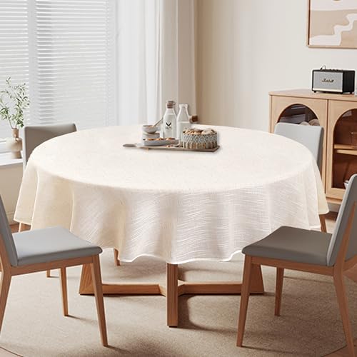 Natural Linen Textured Round Tablecloth, Slubby Lightweight Table Cloth 60 Inch, Water Resistant Stain Resistant Farmhouse Burlap Table Cover for Kitchen Dining Room - color: Natural, size: 60" (Round) (1 Pack)