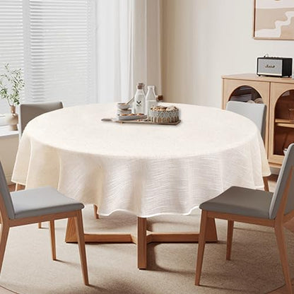 Natural Linen Textured Round Tablecloth, Slubby Lightweight Table Cloth 60 Inch, Water Resistant Stain Resistant Farmhouse Burlap Table Cover for Kitchen Dining Room - color: Natural, size: 60" (Round) (1 Pack)