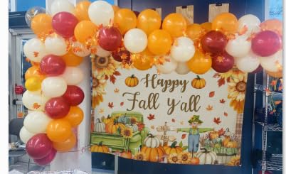 Mocsicka Happy Fall Y'all Backdrop Fall Party Background Banner Pumpkin Patch Maple Leaves Autumn Harvest Thanksgiving Decorations Banner Photo Booth (8x6ft) - size: 8x6ft