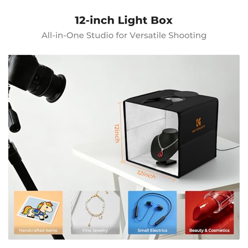 K&F CONCEPT Photo Studio Light Box - 12"x12" Shooting Tent, Light Box Photography with 120 LED Lights & 6 PVC Backdrops for Jewelry, Watch, Cosmetics & Small Product Photography - size: 12*12 inch