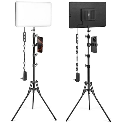 2-Pack LED Video Light Kit with 63'' Tripod Stand, 2500K-8500K Dimmable Studio Light Photography Panel Lighting for Video Recording Game Live Streaming Podcast YouTube Filming, Phone Holder - size: 2 Pack