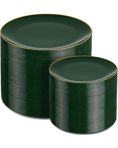 PULOTE 200PCS Green Plastic Plates - Heavy Duty Green Disposable Include 100 Each (10 inch Dinner & 7 inch Dessert) Plates for Christmas Party - color: Green, size: 200 PCS