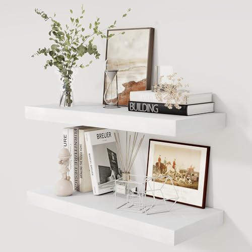 Fun Memories White Floating Shelves 30 x 12 Inch, Deep Floating Shelf Wall Mounted, 12" Deep Wall Shelves for Books, Bathroom, Bedroom, Kitchen, Thicked Shelves for Home Storage & Display, Set of 2 - color: White, size: 30"w X 12"d, 2 Pack