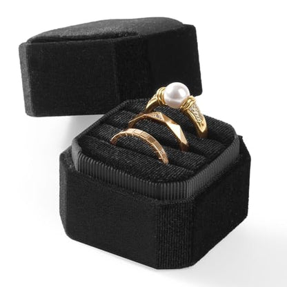 3 Slots Ring Box Velvet Ring Gift Box Wedding Day For Proposal, Engagement, Wedding, Mother's Day, Valentine's Day (Black) - color: Black
