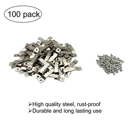 100 Pack Small Sawtooth Picture Hangers Steel Picture Hangers Picture Frames Hangers with Screws Picture Hang Solutions, for Hanging Clock Paintings Artwork Picture Frame Hook Photos (Silver) - color: Small Silver - 100 Pack