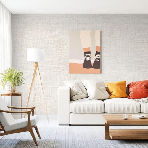 Beige Wallpaper Grasscloth Peel and Stick Wallpaper Contact Paper for Walls 17.7inx196.8in Textured Wall Paper Vinyl Grasscloth Removable Faux Linen Peel and Stick Beige Self Adhesive Vinyl - color: Beige, size: 17.7" x 196.8"