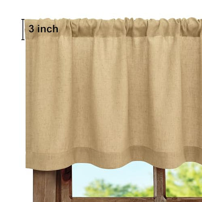 Pitalk Burlap Color Linen Window Valance for Kitchen 3 Inch Rod Pocket Semi Sheer Primitive Rustic Farmhouse Valance Curtain Topper for Bedroom Living Room Dining Bathroom 18 Inch Length Tan Brown - color: Tan Brown