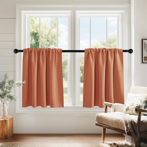 PONY DANCE Burnt Orange RV Curtains 24 inch Length, Short Curtains for Small Window 2 Panels Set, Thermal Insulated Blackout Capmer Drapes for Privacy Protect, W 29 x L 24 inches - color: Burnt Orange, size: 29"W x 24"L (Pack of 2)