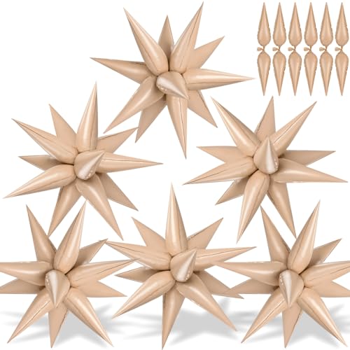 72 PCS Caramel Star Balloons, Big 26 Inch Foil Spike Balloons, Explosion 12 Point Cone Balloon Large for Wedding Anniversary Backdrop Birthday Party Decorations - color: Caramel Star Cones, 26 Inch