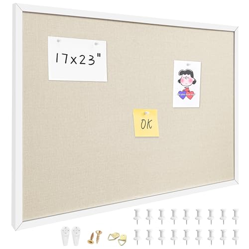 17x23 Inch Cork Board for Wall Hanging with Linen, Bulletin Board with Push Pins, Mounted Memo Message Board for Home Office Decor, Dorm Room Essentials, Classroom Organization - color: Natural Wood Frame, size: 17*23inch
