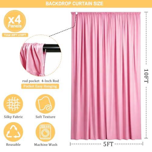 Gallety Pink Backdrop Curtains for Wedding, Polyester Photography Backdrops Curtains - 20FT x 10FT Wall Curtains with Rod Pockets for Celebration,Birthday, Baby Baptism,Graduation Decorations - color: Pink, size: W5' x H10'(4 panels)