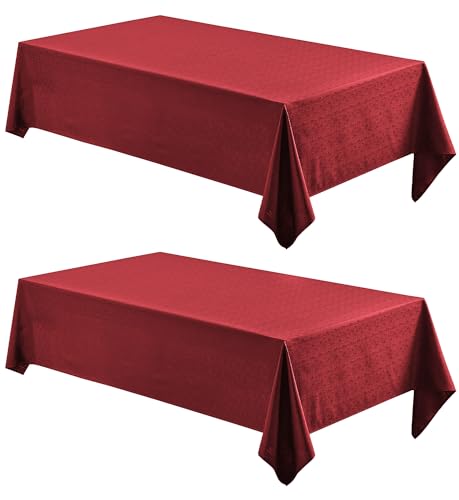 Veblandy 2 Pack Rectangle Tablecloth, 52x70 inch, Water Resistant Wrinkle Free Linen Textured Table Cloth Washable, Decorative Fabric Table Cover for Dining, Party and Camping, Red - color: Red, size: 52" x 70" (Rectangular)