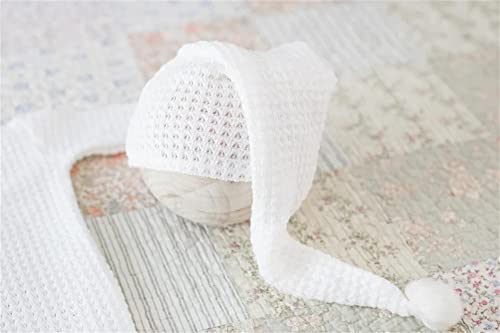 Coberllus Newborn Photography Props Outfit Fabric Sleepy Knot Hat & Footed Romper Bodysuit for Baby Boys Girls Photoshoot - color: Off-white