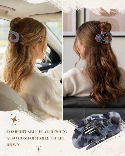 AWAYTR Flat Hair Clips For Women 4.33" Lay Flat Claw Clip for Hair 6Pcs Round Large Hair Claw Clips (Glossy - Leopard Series) - color: Glossy - Leopard Series