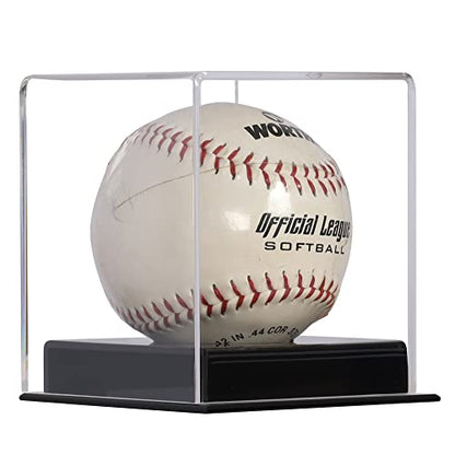 Pro Collector's UV Protection Softball Display Case Baseball Display Case Stand Championship Square BoxClear Display Cube for Official 12 Inches Ball Ball Storage Collections (Black Plastic Stand)