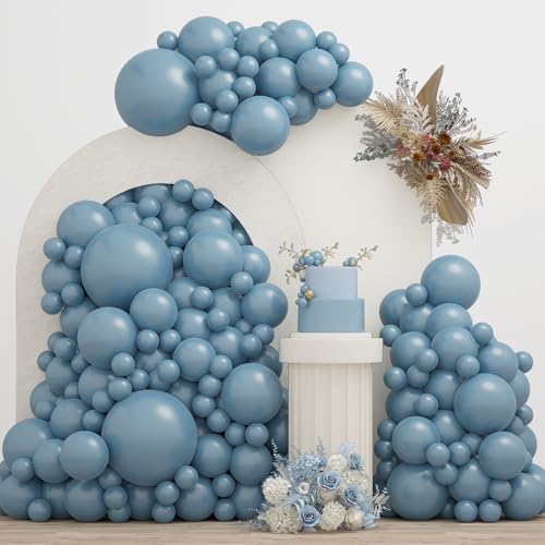 Double Dusty Blue Stuffed Balloons Different Size 115Pcs 5/10/12/18" Slate Blue Balloon Arch Garland kit for Birthday Baby Shower Bridal Shower Gender Reveal Wedding Theme Party - color: Dark Dusty Blue