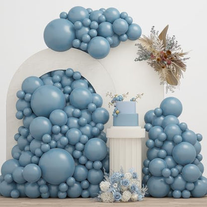 Double Dusty Blue Stuffed Balloons Different Size 115Pcs 5/10/12/18" Slate Blue Balloon Arch Garland kit for Birthday Baby Shower Bridal Shower Gender Reveal Wedding Theme Party - color: Dark Dusty Blue