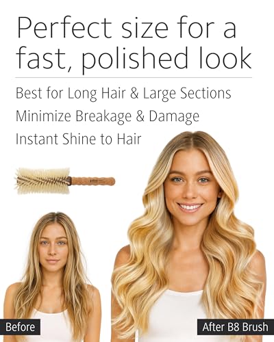 Ibiza Hair B8 Large Round Brush | 70mm Barrel for Volume & Smooth Finish | Blonde Boar Bristles Add Shine | Ideal for Fine or Curly Hair - size: B8, 70mm