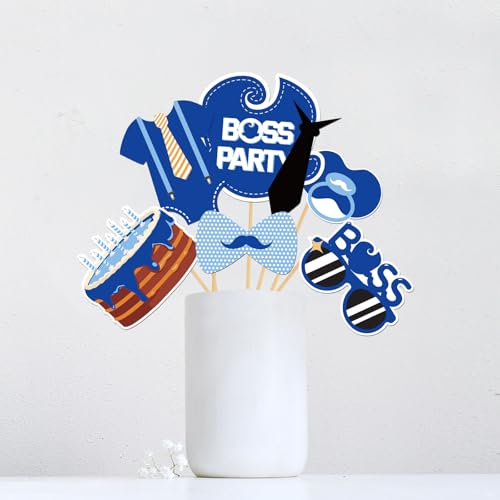 INNORU Boss Boy Photo Booth Props, Leader Boy 1st Birthday Photoshoot Gender Reveal Party Photography Props Favor Centerpiece Sticks Decorations 30 PCS