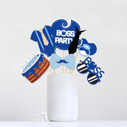 INNORU Boss Boy Photo Booth Props, Leader Boy 1st Birthday Photoshoot Gender Reveal Party Photography Props Favor Centerpiece Sticks Decorations 30 PCS
