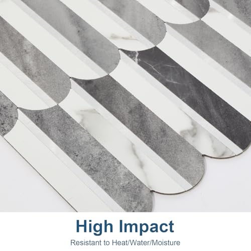 10-Sheet Fish Scale Peel and Stick Backsplash for Kitchen Wall Tiles,12 inches Gray and Marble Mixed Metal Gold 3D PVC Wall Tile Stick on Backsplash for Kitchen and Bathroom - color: Dark Gray and Marble White Mixed Metal Gold