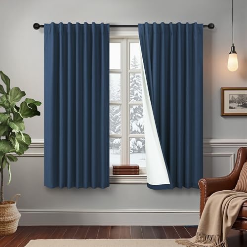 Small Window Curtains for Bathroom Sink Short Length 2 Panel Sets Back Tab Rod Pocket Navy Blue Linen Blackout Heat Reflective RV Curtains for Camper Kitchen Kids Boys Bedroom Patriotic 45 Inches Long - color: Navy Blue, size: 52"W x 45"L (Pack of 2)