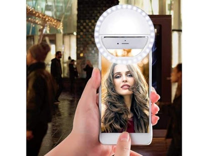 Selfie Ring Light for iPhone, Android, Tablet - Rechargeable Clip-on 3 Light Levels