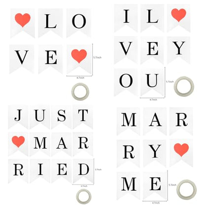 Just Married Banner Wedding Decorations, Marry Me, I Love You, LOVE Banners (4 Sets, 5.7x4.7 inches, White Paper) - color: White Paper (4 banner sets)