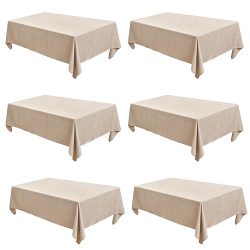 Fitable Beige Faux Linen Tablecloths Rectangle 60 x 84 Inch - 6 Pack Neutral Table Clothes for 4 Foot Tables, Wrinkle-Proof Faux Burlap Table Covers for Dining, Farmhouse, Outdoor Picnic, Camping - color: Beige, size: 60" x 84" (6 Pack)