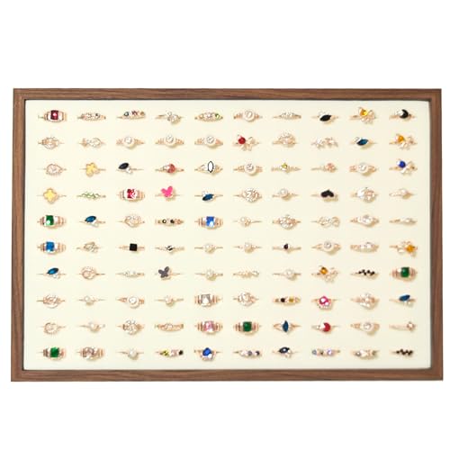 Large Jewelry Trays for Drawers Stackable Velvet Jewelry Display for Vendors Jewelry Drawer Organizer Inserts for Rings Necklace Bracelets Earrings and Studs Earrings (Beige, 100 Slot) - color: Beige, size: 100 Slot
