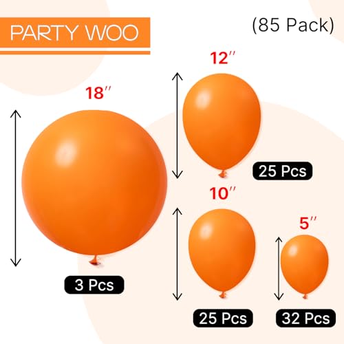 PartyWoo Orange Balloons 85pcs Different Sizes of 18 12 10 5 Inch Matte Fall Balloon Arch Kit Garland for Thanksgiving Halloween Little Cutie Baby Shower Birthday Party Decorations Orange-Y9 - color: Orange-y9