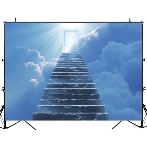 5x7ft Photography Backdrop Stairway to Heaven Stairs end are Doors to Success Photo Backdrop Photography Background for Photoshoot Portrait Video Party Photo Studio Prop Booth - color: Color10
