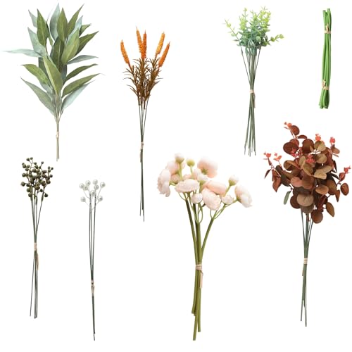 Floroom Artificial Greenery Stems Box Set, 41pcs with 7 Kinds of Faux Greenery Flowers Picks for DIY Bridal Bouquets Wedding Floral Arrangement Table Centerpieces, Terracotta & Cream - color: Terracotta & Cream