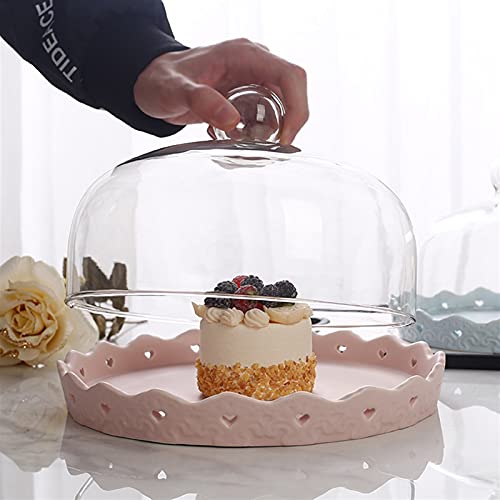 Food Covers,Splatter Covers,Cake Stands, 8 and 10 Inch Pink Lace Ceramic Discs with Lids, Birthday Party Dessert PlatesFruit Dome Keep Fresh Dome Cover Pastry Photo Props - size: 19.5cm
