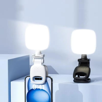 Mini LED Light for Phone, Camera & Laptop - Clip-On Portable Selfie Light, USB Rechargeable with Adjustable Brightness & 3 Color Modes – Perfect for Vlogging, Streaming, Video Calls, Photos (White)