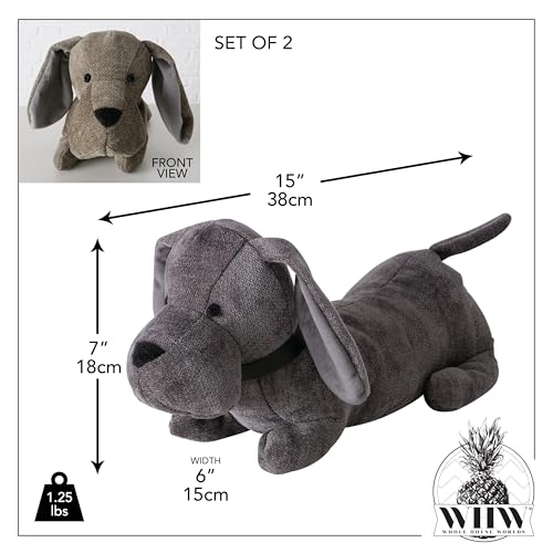 WHW Whole House Worlds Weighted Puppy Dog Door Stoppers, Set of 2, Floppy Ears, Brown Grey, Black Noses, Long Daschund Tummies, Tails Up, Chenille Polyester, 15 Inches - color: Puppy Dog Door Stoppers, Set of 2,