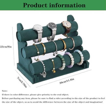 Velvet 3 Tier Bracelet Holder Display Stand, Detachable Jewelry Organizer Rack for Vendors, Green Watch Organizer Racks for Selling