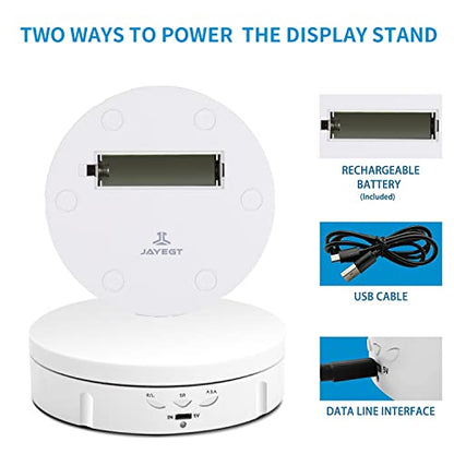 JAYEGT Motorized Rotating Display Stand, 5.74inch /22LB Load, 360 Degree Electronic Turntable Display Stand for Photography Products Shows, Jewelry, Watch, 3D Models, Cake, White - color: white