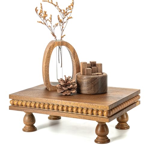 EOSAHR Acacia Wood Display Riser for Home Decor – Boho Pedestal Stand with Bead for Bathroom, Kitchen & Coffee Table, Soap Dispenser, Plants – Modern Farmhouse Apartment Essentials(Acacia Wood) - color: Acacia