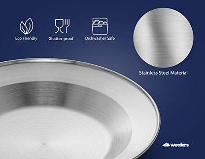 Wealers Unique Complete Messware Kit Polished Stainless Steel Dishes Set| Tableware| Dinnerware| Camping| Buffet| Includes - Cups | Plates| Bowls| Cutlery| Comes in Mesh Bags (4 Person Set) - color: Blue